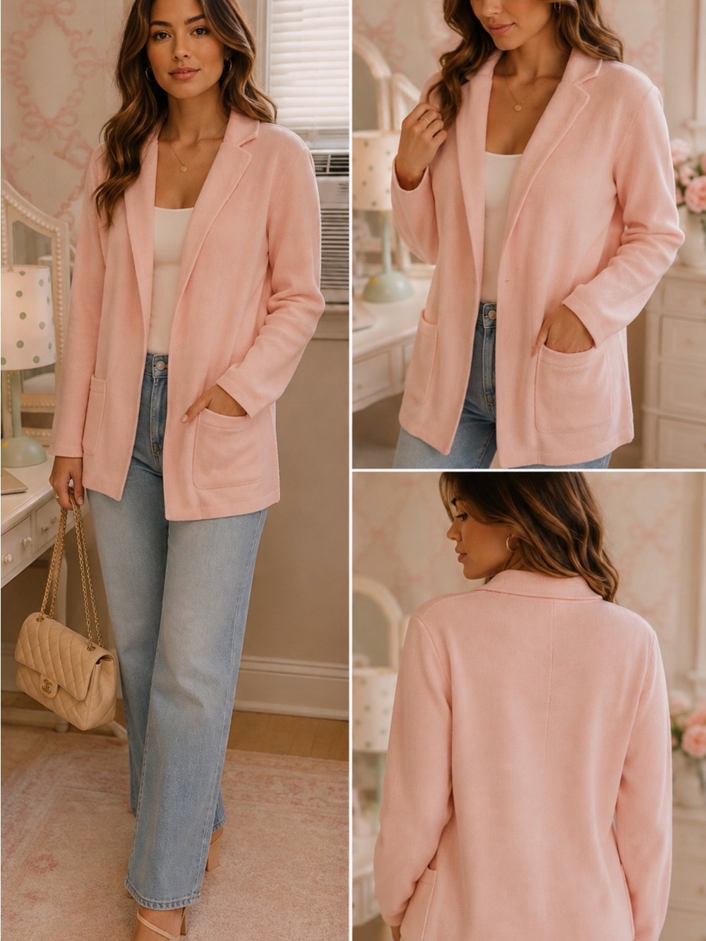 J. Crew Light Pink Open-Front Knit Blazer